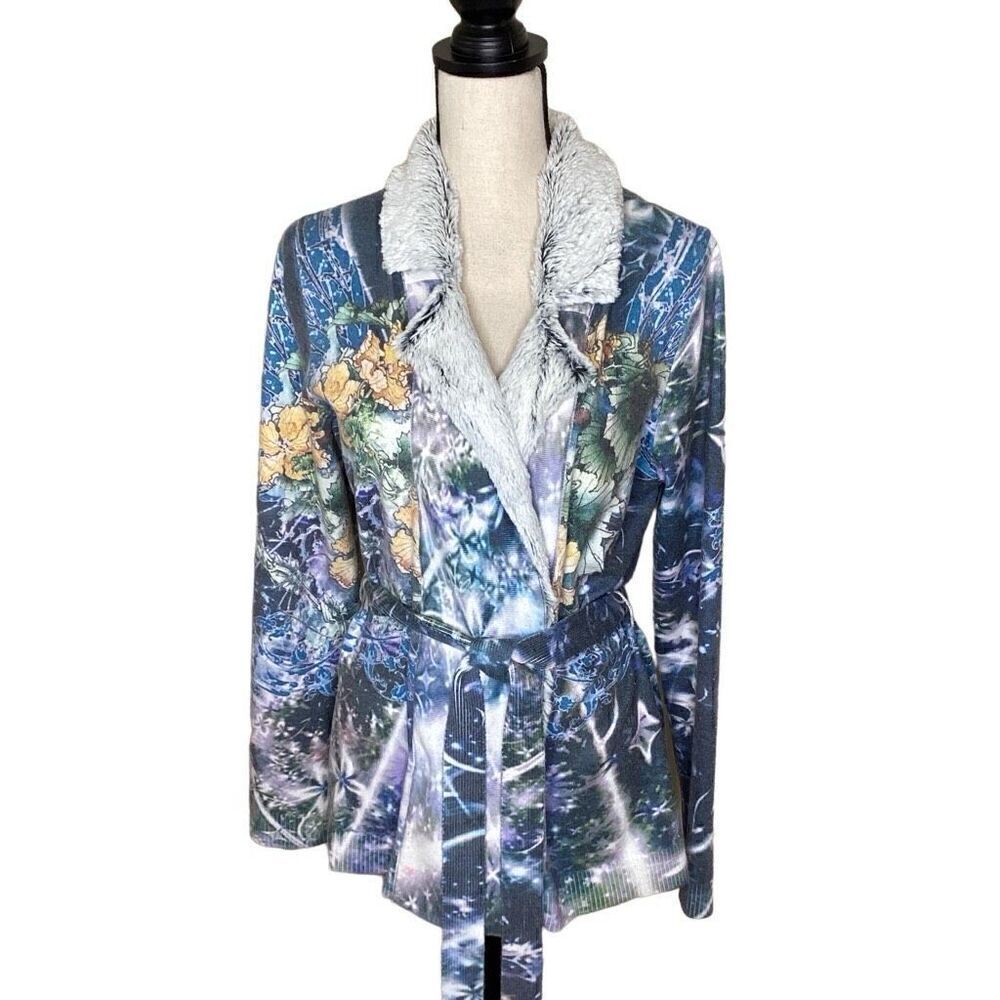 Alberto Makali Mystical Fairycore Double Breasted Sweater Jacket with Faux Fur